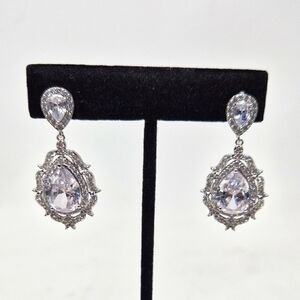 Silver and Clear Teardrop Earrings